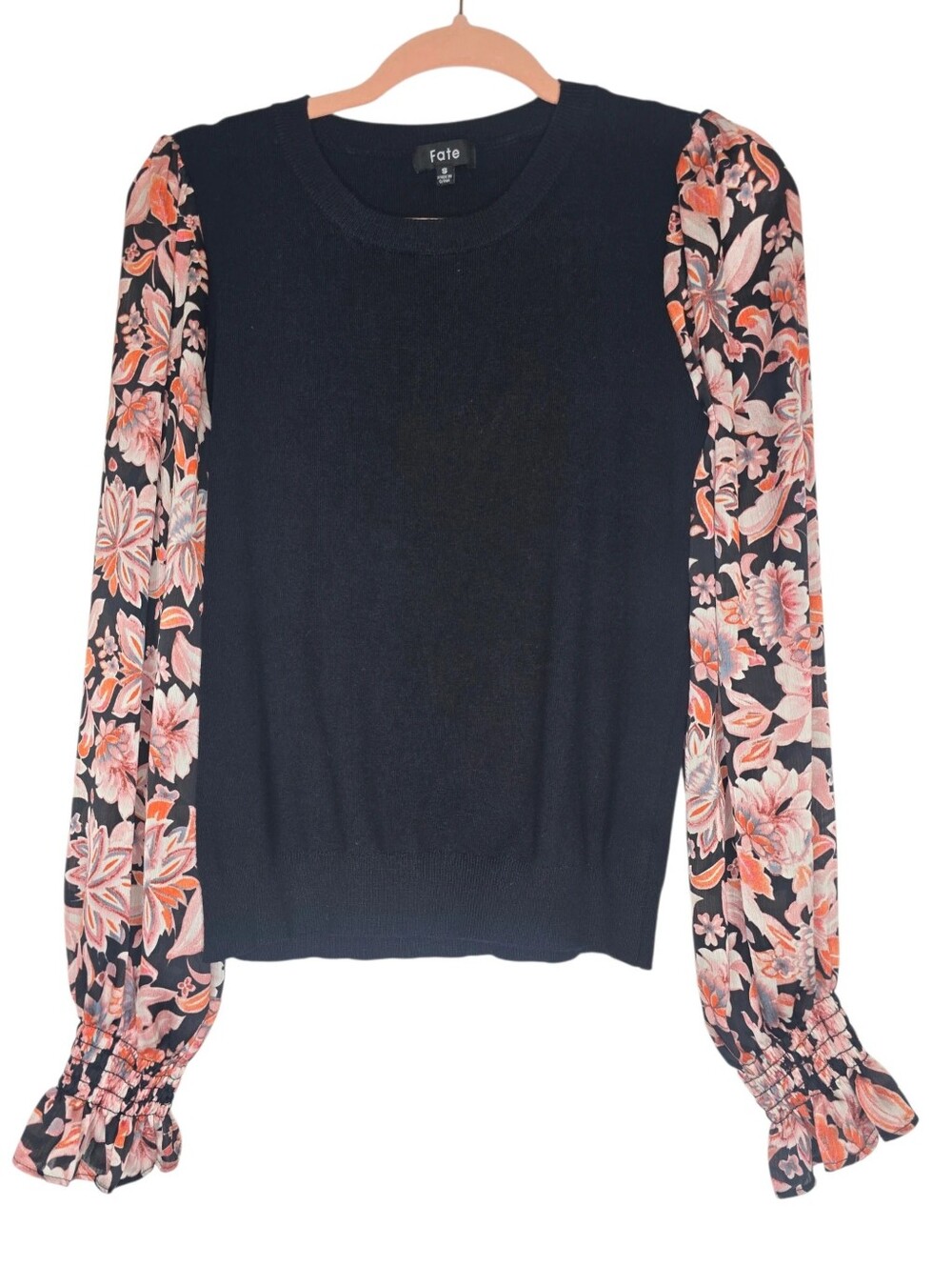 Fate "Bitsy" Mixed Media Floral Sleeve Top